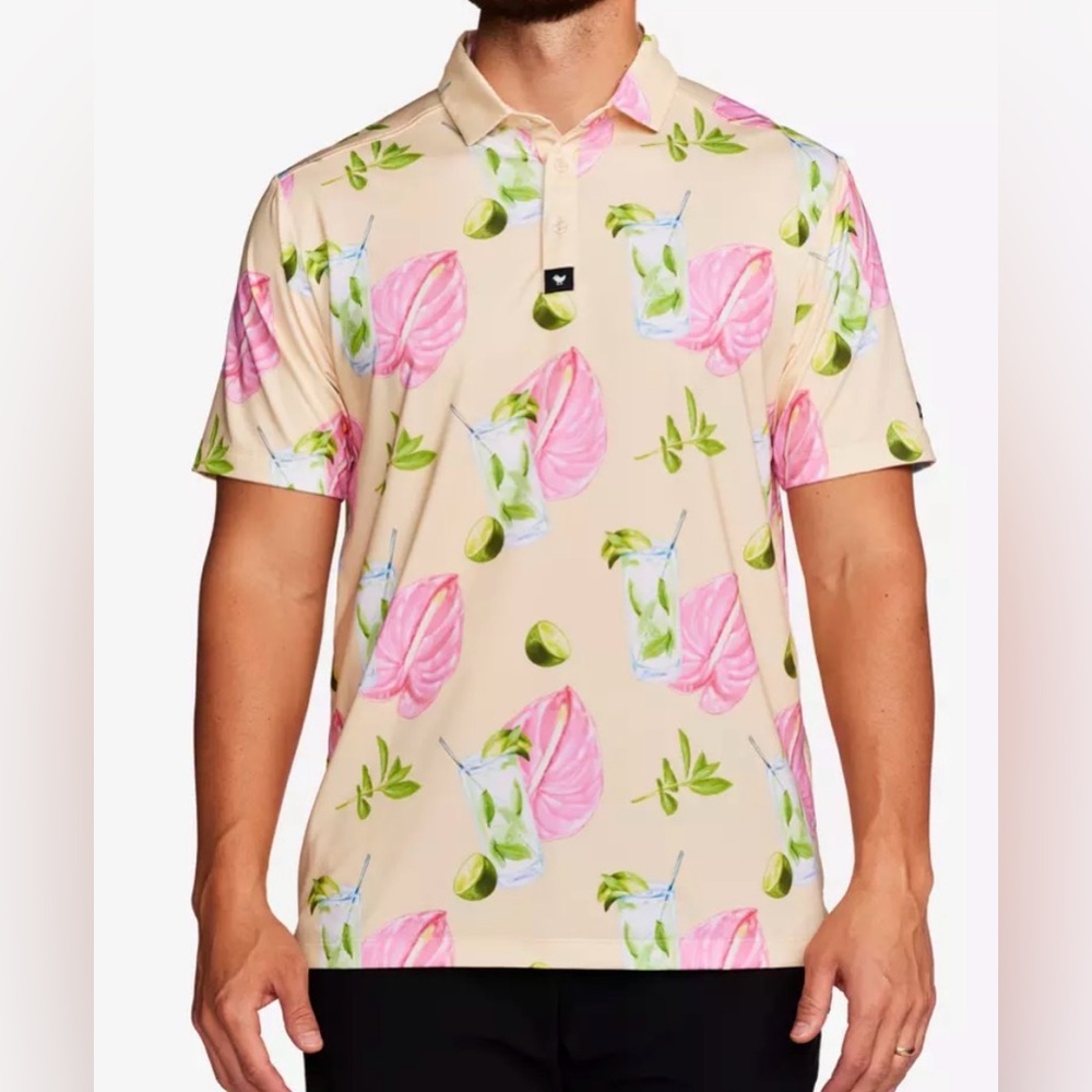 BAD BIRDIE Mojito Men's Short Sleeve Golf Polo Shirt Large fun drinks funny‎